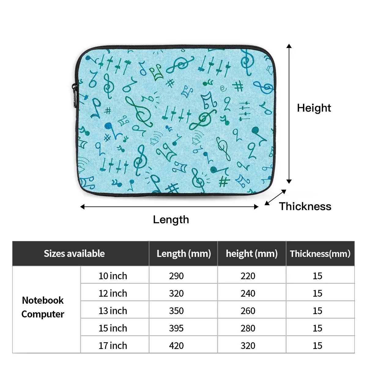 Music Notation Musical Notes Notebook Laptop Bag Case Pouch Notebook Sleeve Cover Bag Tablet Shockproof Case Bag
