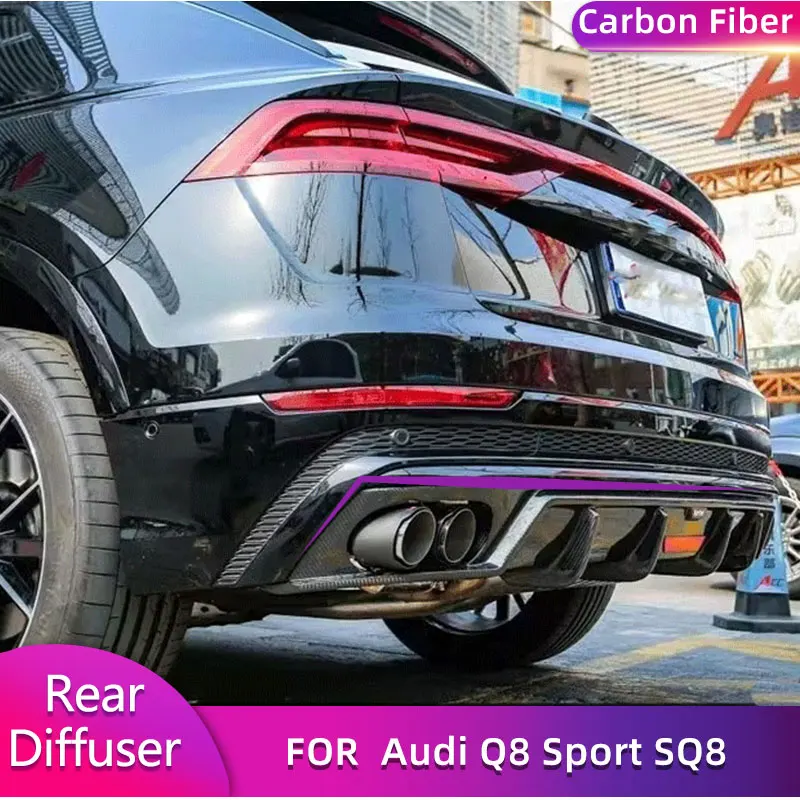 Carbon Fiber Car Rear Bumper Diffuser Lip with Light for Audi Q8 Sport SQ8 2021 2022 Auto Rear Diffuser Lip Spoiler Body Kit