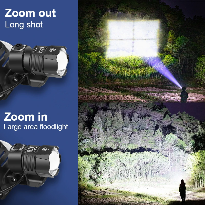 1000000LM XHP360 Powerful LED Headlamp USB Rechargeable Head Flashlight High Power LED Headlight 18650 Head Lamp Fishing Lantern