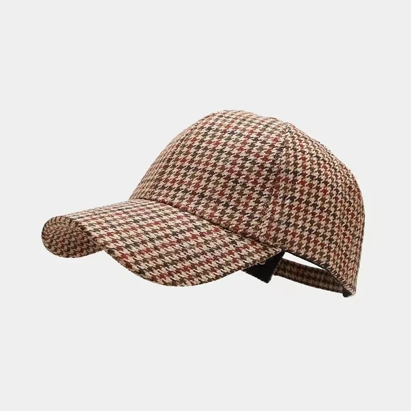 Unisex Luxury Brand Brown Houndstooth Baseball Caps for Men Women British Plaid Designer Cap Bone Trucker Hat Casquette Homme