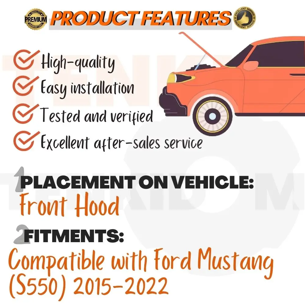 Front Hood Struts for Ford Mustang (S550) 6th generation 2015-2022 Shock Lift Supports Bonnet Gas Dampers Springs No-Drill - Image 3