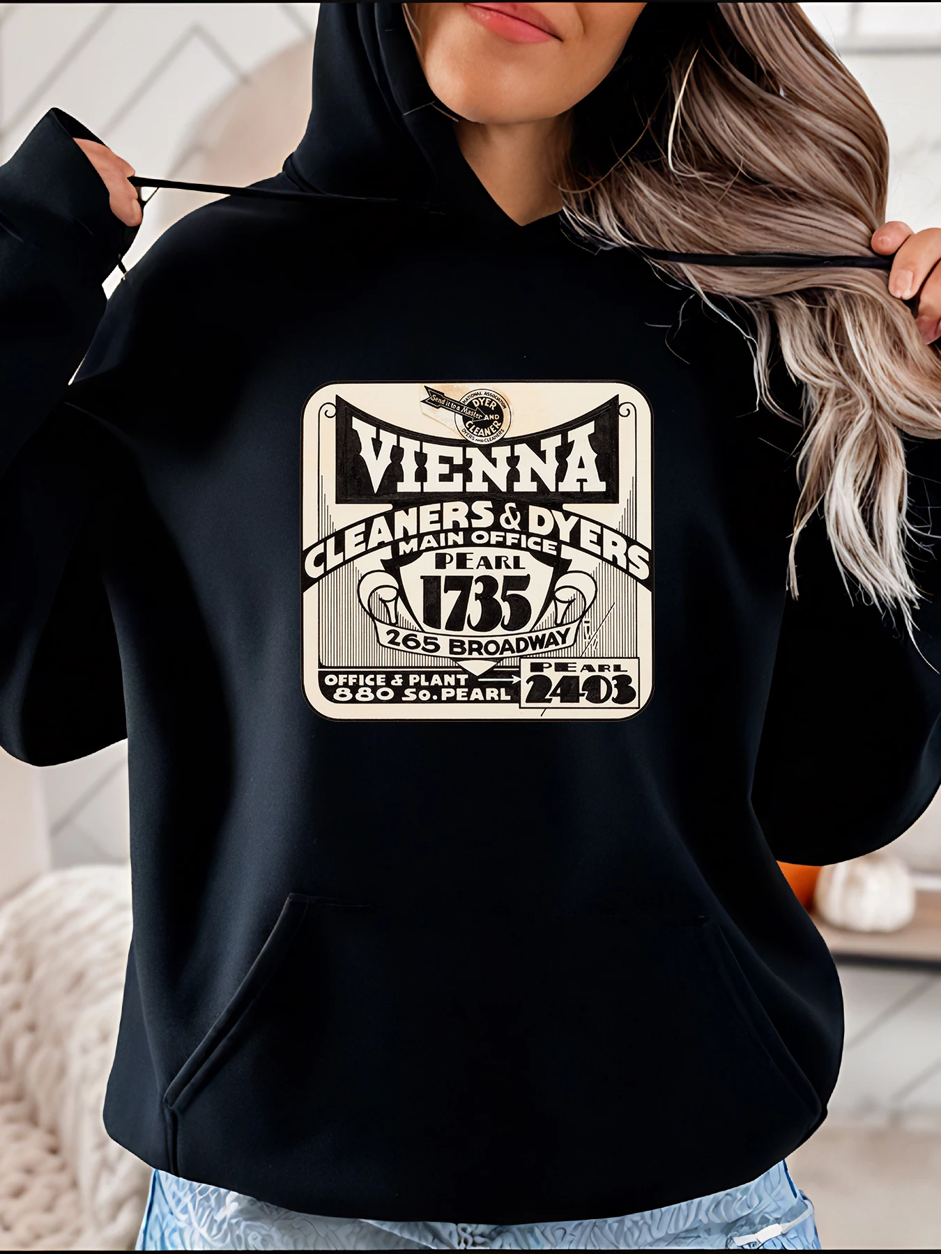 Bluza Vienna Cleaners Dyers z nadrukiem vintage logo, unisex, streetwear, casual, dla mężczyzn i kobiet, 280