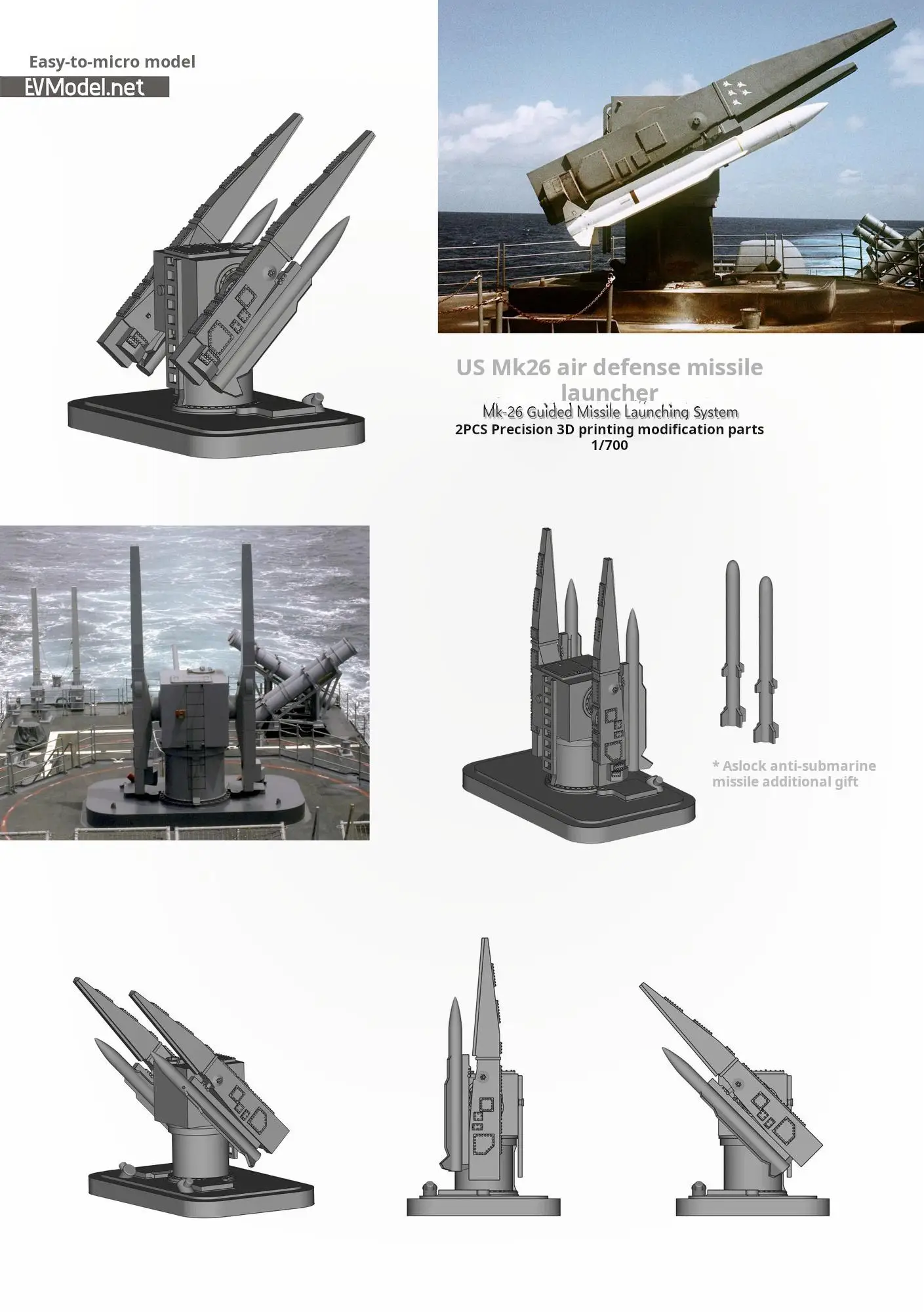 EVModel P083 1/700 US Mk26 공중 방어 미사일 발사기 3D 프린팅 부품: 정밀 모형 제작을 위한 최적의 선택