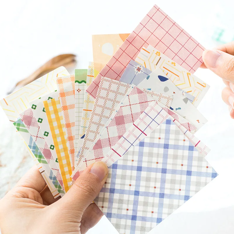 50pcs Kawaii Ins 메모 소재 그리드 텍스처 공예 종이 DIY 정크 저널 스크랩북 배경 종이 플래너 미적 용품