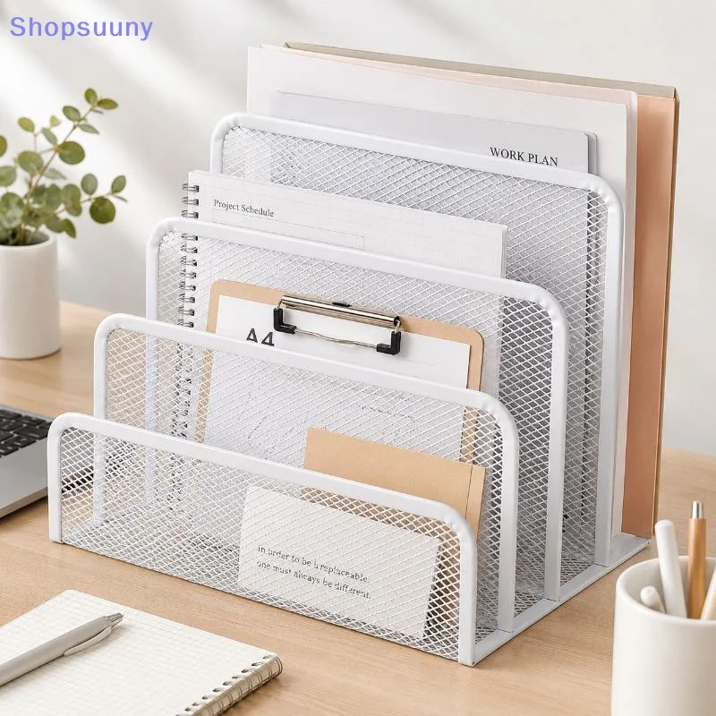 [SU]1Pcs Multi-functional Metal Table File Rack Mesh Three Layers Mail Holder Desktop Storage Stand School Office Mail Holder