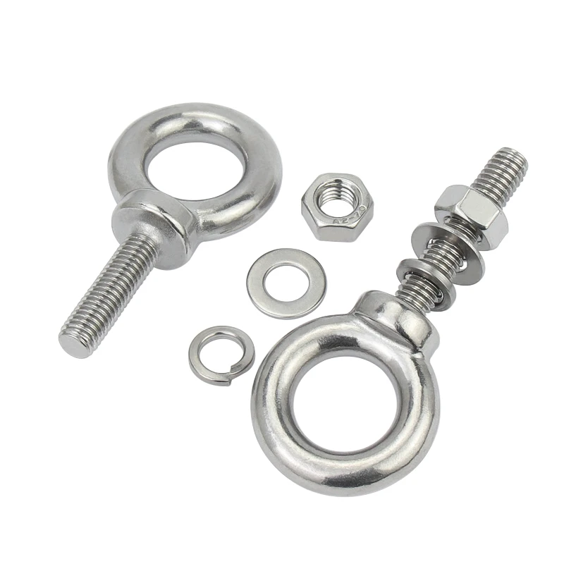 304 Stainless Steel M10 M12 M14 M16 M18 M20 M22 M24 M27 M30 Eyebolts with Nut Washer Marine Lifting Eye Ring Screws Set