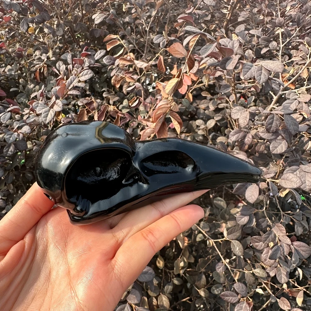 Hot Sale Natural Stone Black Obsidian Bird Beak Crow Skulls for Decoration Unique Specimen for Collectibles and Educational Use