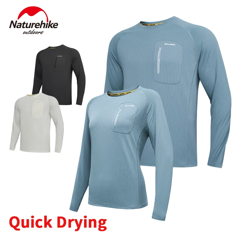 Naturehike Quick Drying T-shirts Long Sleeve With Pocket Fishing Hiking Outdoor Sports Running Men's Women's Breathable UPF50+