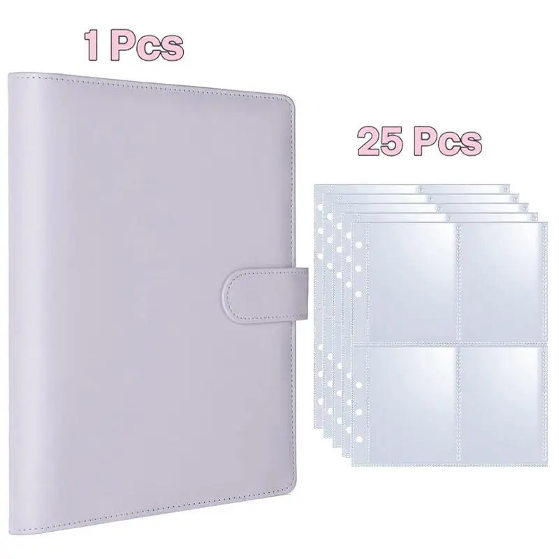Loseblatt-Notizbuchhülle, Kartenbuch, 25 Blatt, 4-Gitter-Aufbewahrungstasche, DIY PVC-Fotoalbum, Ordner, Fotokartenhalter – Detail 4