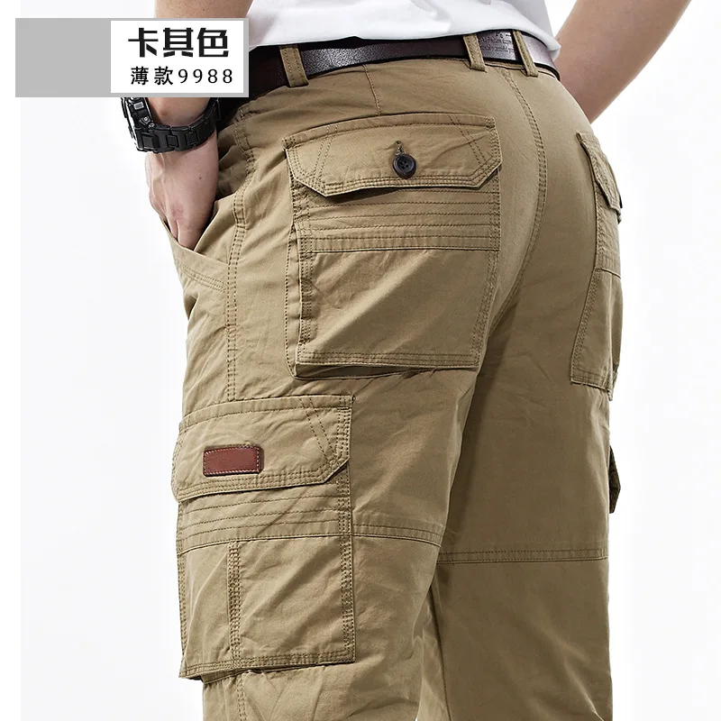 Icpans-男性用マルチポケットカーゴパンツ、コットンバギーパンツ、カジュアルオーバーオール、グリーンジョガー、サイズ42、44