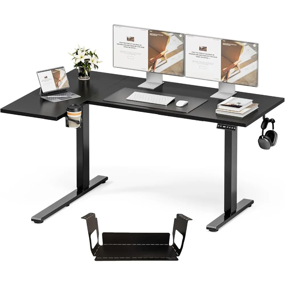 

59 Reversiable L-Shaped Standing Desk Adjustable Height Gaming Stand Up Corner Desk Sit Stand Home Office Computer Desk wi