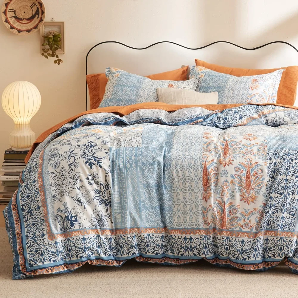 

Cotton Floral Duvet Cover Set Queen Size - Reversible, Zippered Closure, 3-Piece, Soft and Breathable