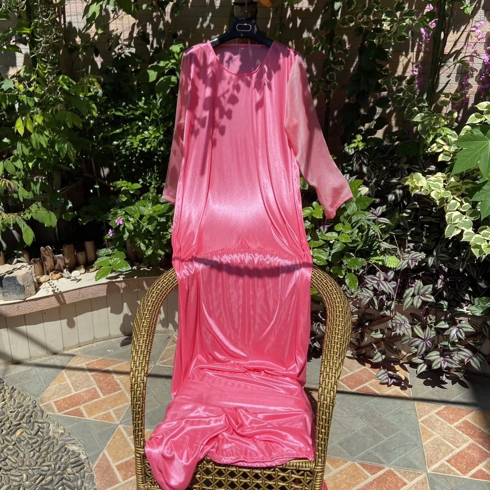 Robe en Satin brillant à manches longues pour femmes, Maxi, ample, grande taille, pyjama de couchage