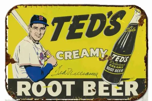 Ted Williams creamy Root Beer Metal Tin Sign  8 x 12  Vintage Retro Look