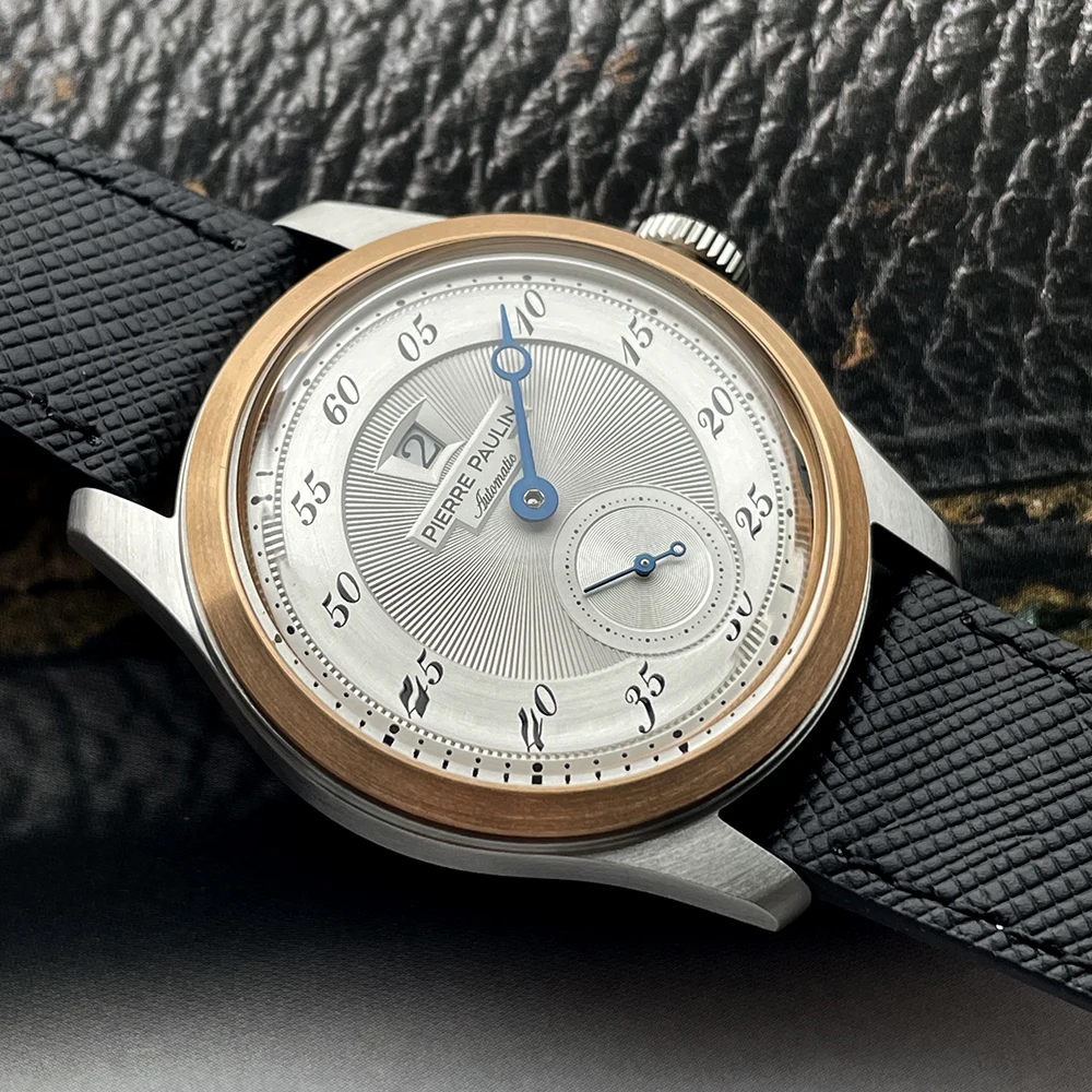 ساعة بيير بولين للقفز للرجال بحلقة برونزية عتيقة بمينا سمك السلمون وساعات أوتوماتيكية Reloj Hombre