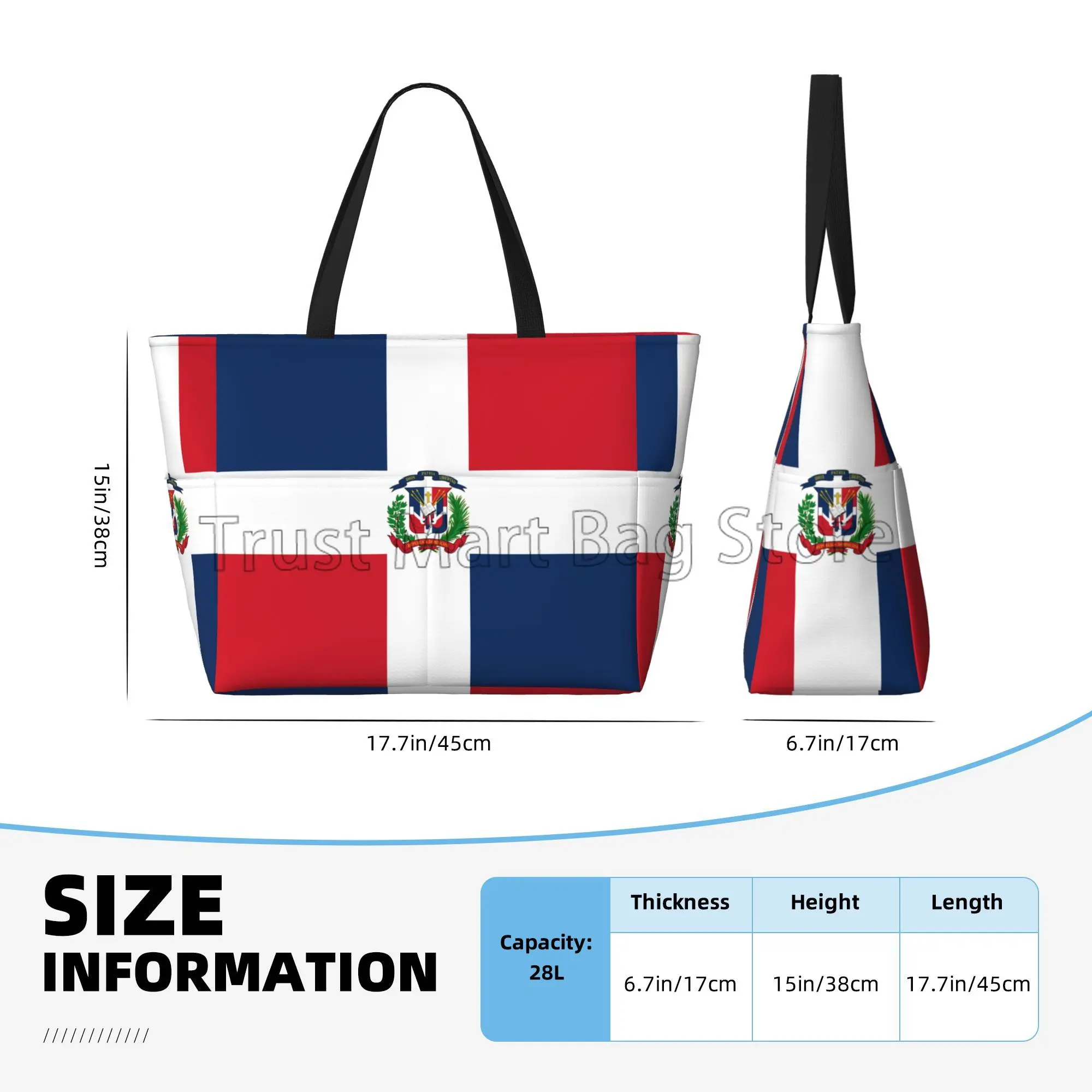 Dominican Republic Flag Waterproof Beach Tote Pool Bags for Women Ladies Extra Large Gym Tote Carry on Bag for Vacation Travel