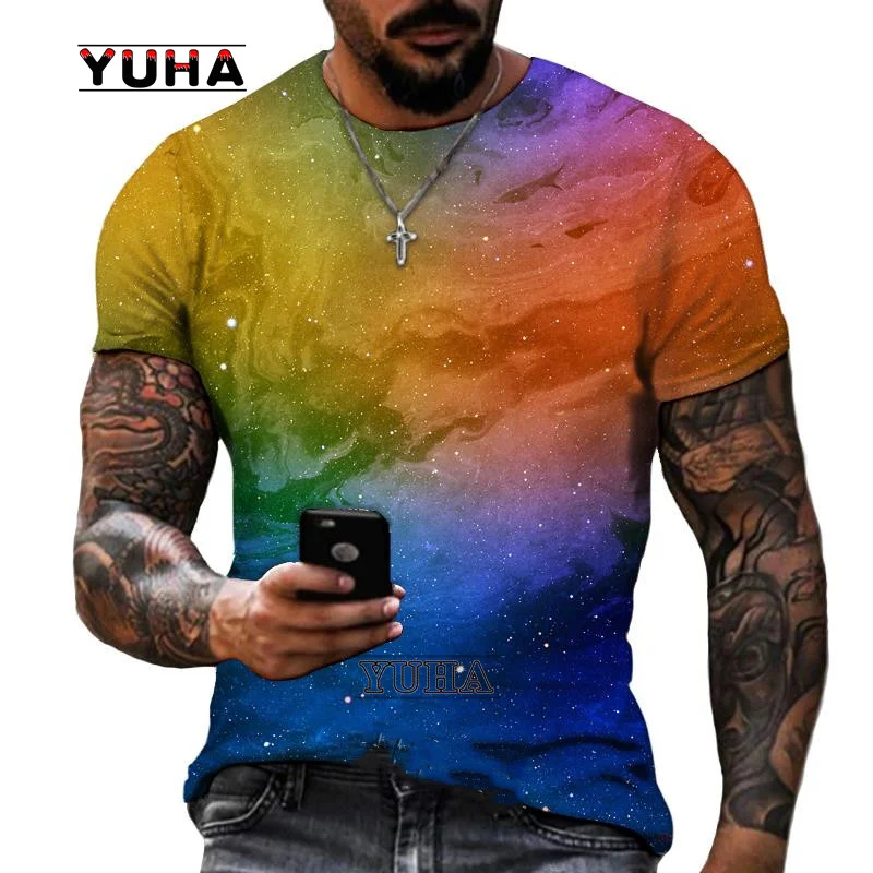 Fashing Summer New Round Neck Short Sleeve High-quality  Clothing Starry Sky Dotted With Colorful 3D Printing