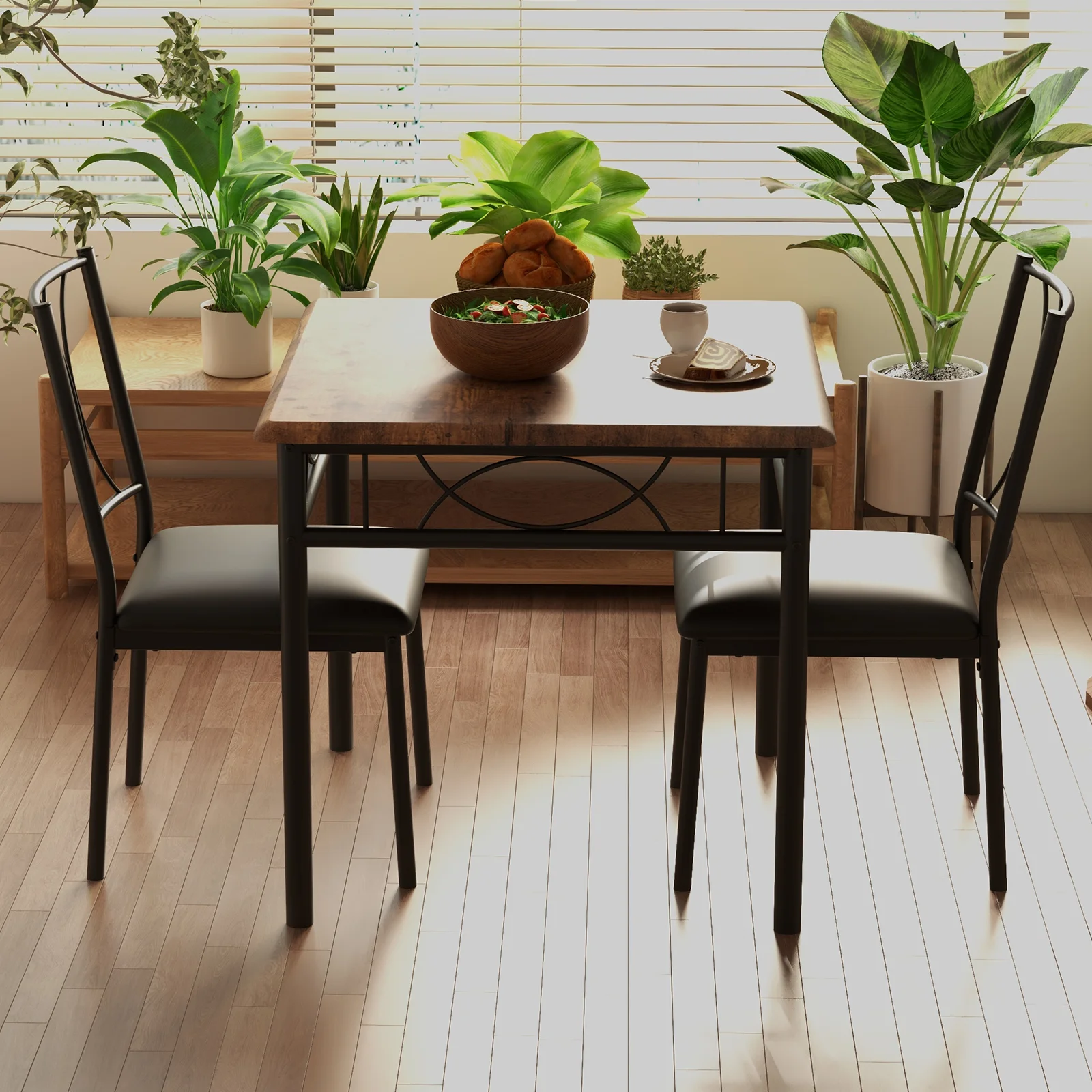 Ensemble de salle à manger 3 pièces pour 2 personnes – Ensemble de table de cuisine compact avec 2 chaises – Mélange robuste de bois et de métal, idéal pour les petits espaces, les salles à manger ou les appartements – Couleurs rétro, design classique, 29,10*29,1*30 pouces