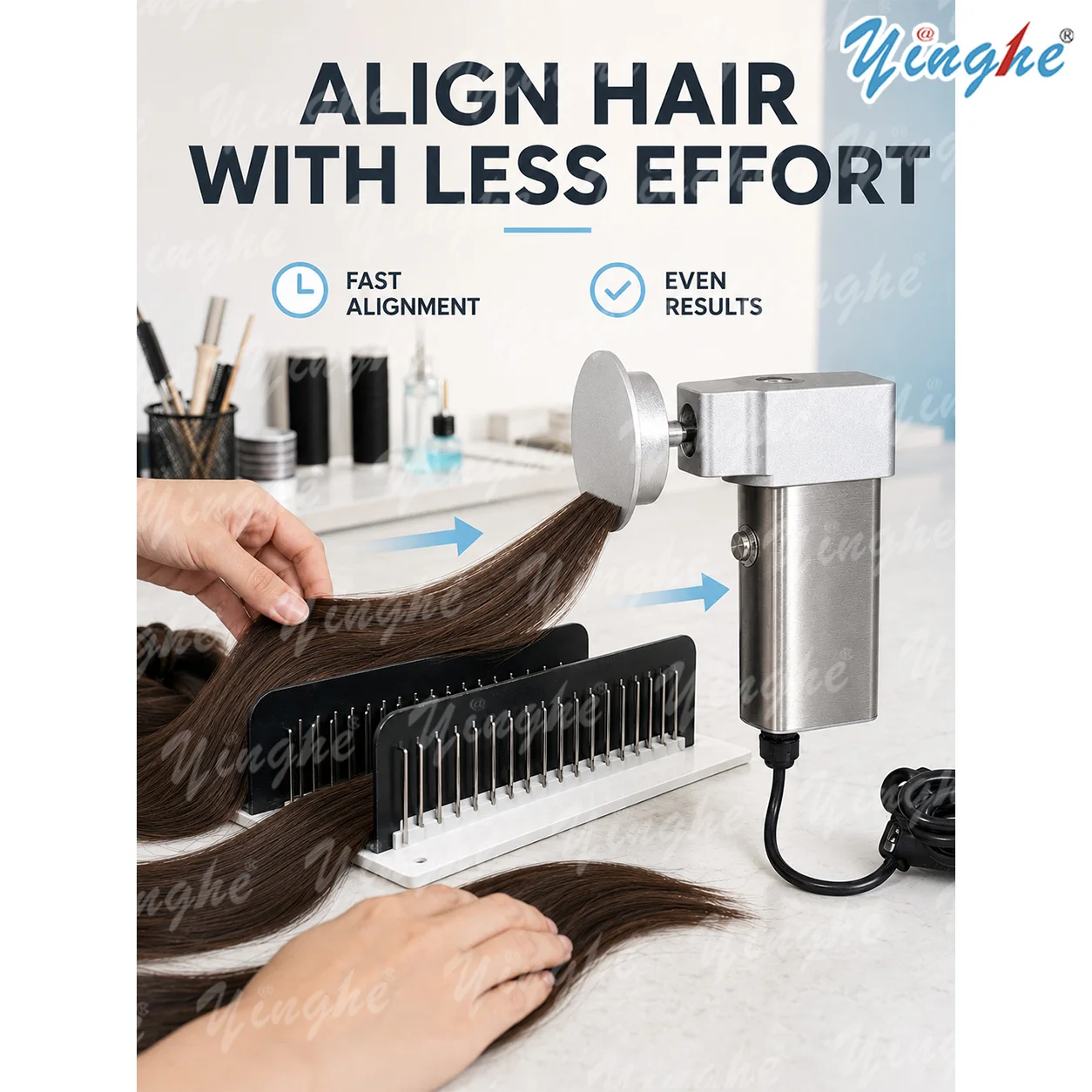 Auto Hair Aligner for Weft Making, Machine-Like Straightening Tool, Durable Metal for Hairstylist, Fits All Lengths 2026