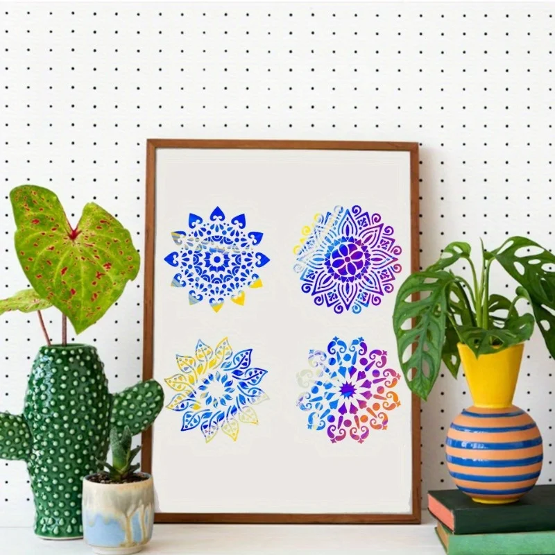 12-Piece Mandala Dotting Stencils Kit - Reusable & Washable PET Plastic Painting Templates for DIY Home Decor and Crafts view 2