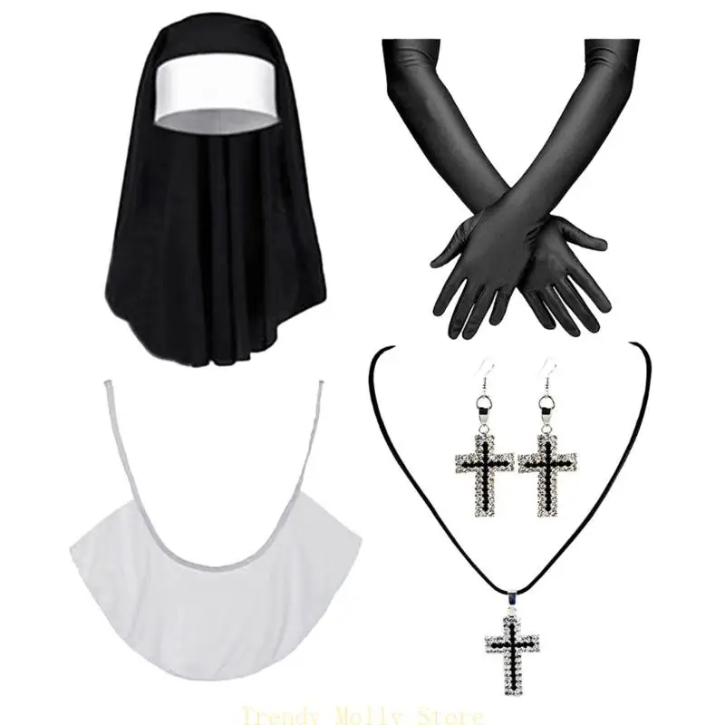 N5KB女性NUNコスプレ衣装ヘッドピースクロッシングペンダントネックレスカラーストッキング