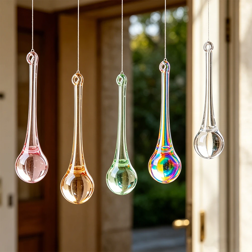 E9 2Pcs Glass Crystal Icicles Raindrop Suncatcher Prism Hanging Chandelier Lamp Replacement Parts Pendant Wedding Lamp Decor