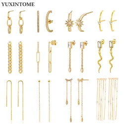 925 Sterling Silver Ear Needle Zircon Tassel Pendant Hoop Chain Gold Silver Stud Earrings Fashion Party For Women Huggie Jewelry