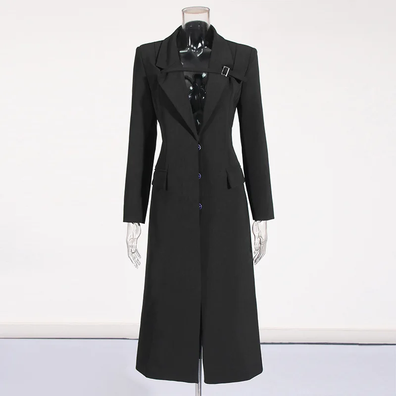 Giacca a vento in lana sottile di alta qualità autunno manica lunga nuovo stile elegante bianco nero fibbia cappotto lungo per le donne