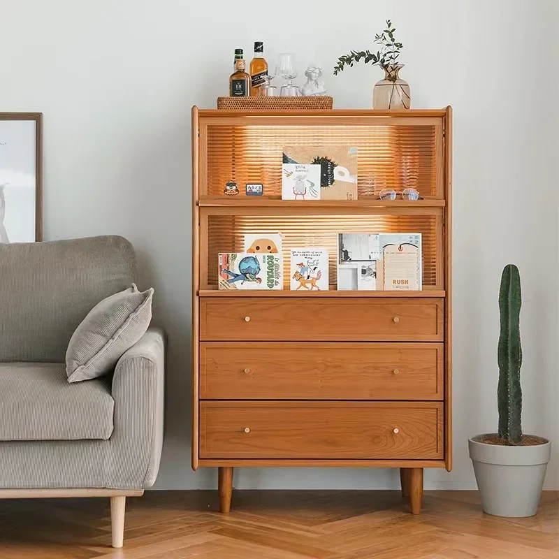 Nordic Solid Wood Cabinet Living Room Dining Kitchen Museum Side Sofa Locker Cherry Cupboard Household
