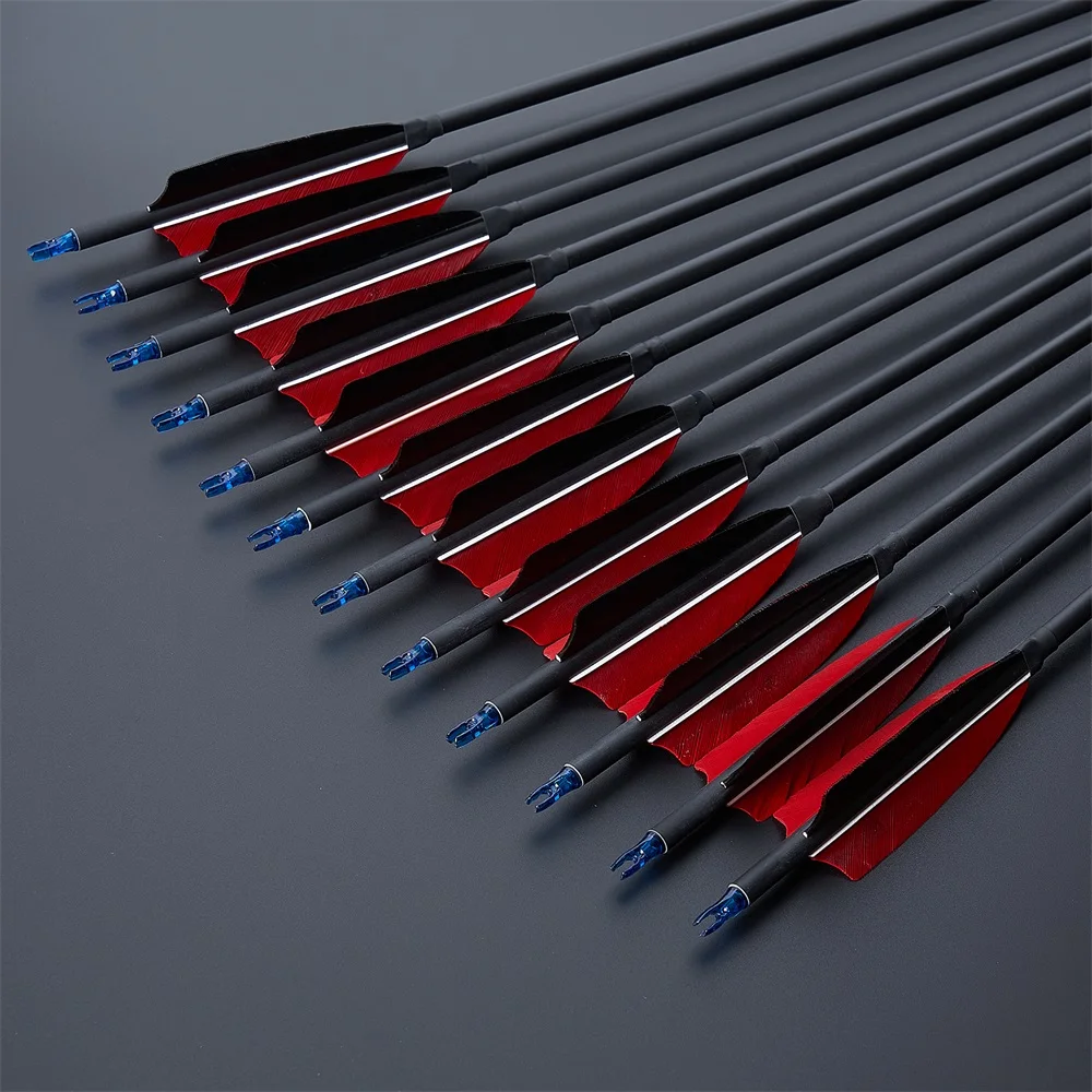 31.5inch Archery Carbon Arrows Sp500 ID 6.2mm 4'' shield real turkey feathers for Outdoor Archery Bow arrows Hunting 6/12/24pcs