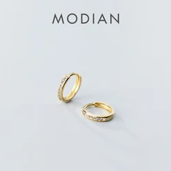 Modian Simple Charm Round Clear Zirconia Fashion Jewelry 100% 925 Sterling Silver Rose Gold Color Hoop Earrings For Women Gift