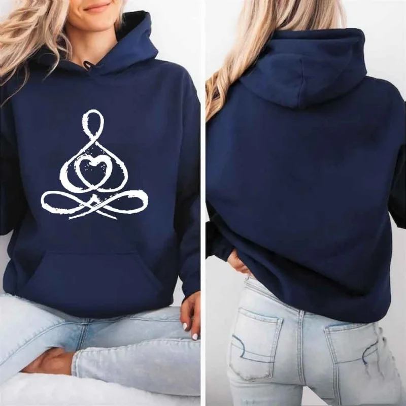 

Women's Meditation Inspired Hoodie Beige Minimalist Yoga Symbol Print Casual Loose Pullover Sweatshirt with Drawstring