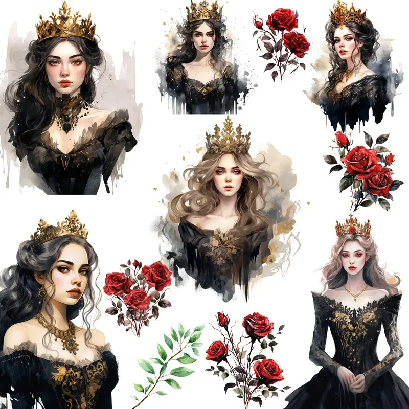 14Pcs/Pack Black Skirt Rose Princess Sticker DIY Craft Scrapbooking Album Junk Journal Decorative Stickers