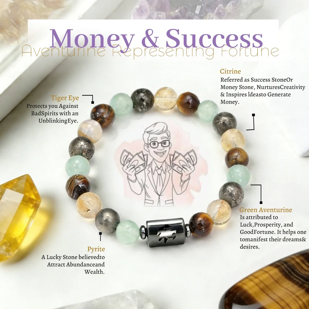 Zodiac Natural Healing Yellow Crystal Money Success Energy Stone Bracelet Leo Virgo Bracelet Waterproof Jewelry Good Luck Gift