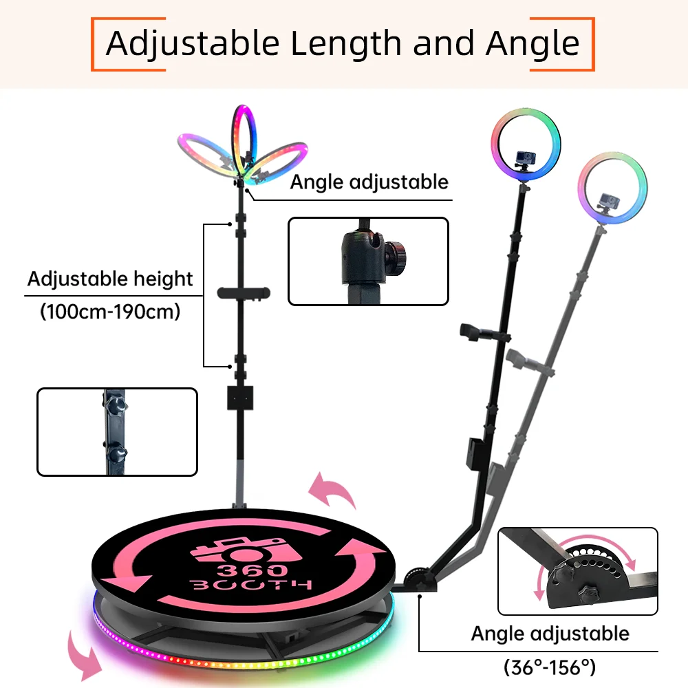 Automatic 360 Photo Booth with 4mx4m Inflatable LED Background Free Customized Logo 360 Video Camera Booth for Party Events