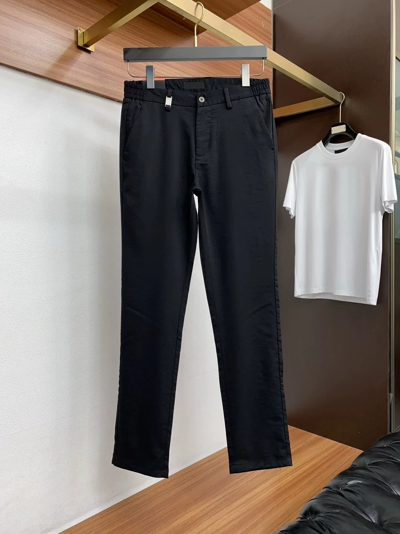 

Italian Style Men's Fashion Business Casual Straight Leg Comfortable Metal Letter Pattern Summer West Pants Organic Cotton
