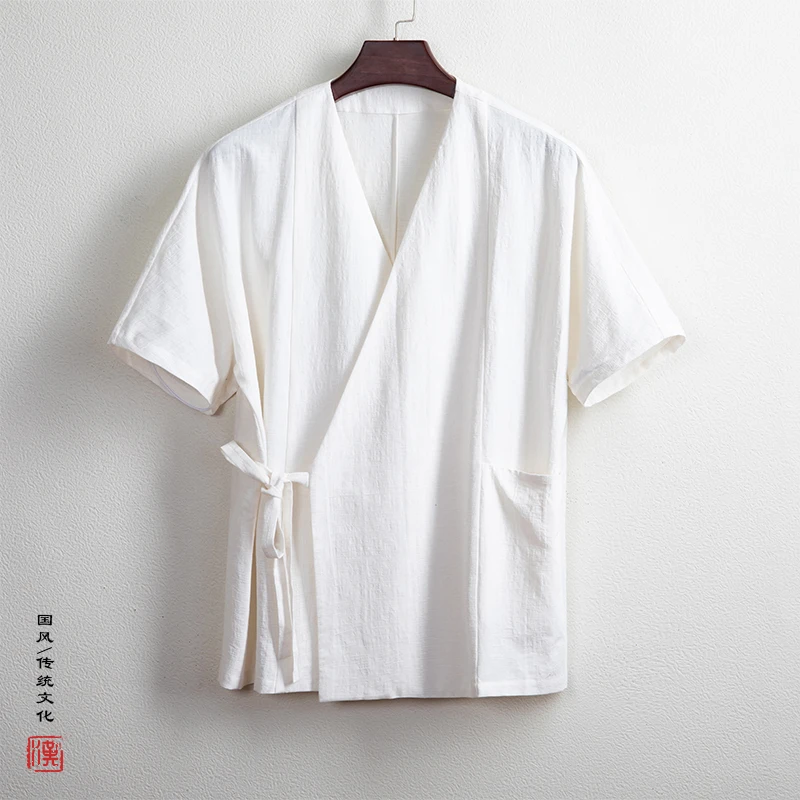 Men Chinese Style Linen Hanfu Shirts Men Traditional Clothing Costume Loose Cotton Retro Tang Suit Robe Male Kung Fu Cardigan