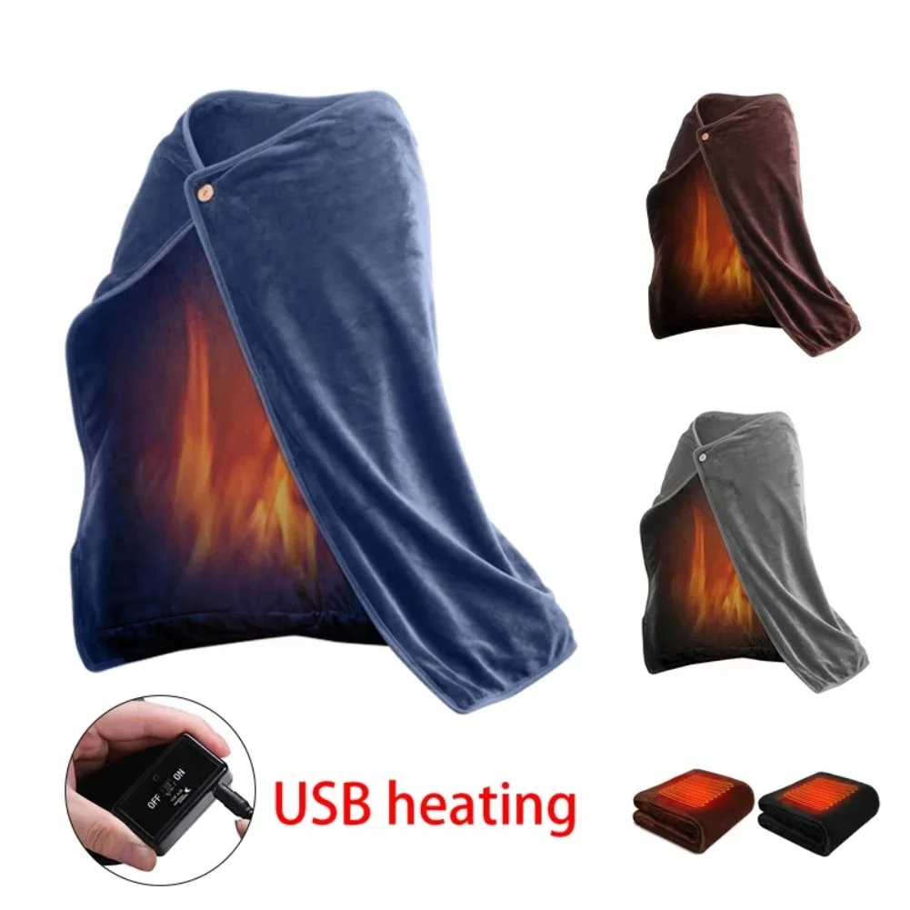 1 Piece 100x70cm USB Heated Blanket Flannel Electric Shawl Wrap For Home Office Car Camping Knee Warmer Portable Soft Throw