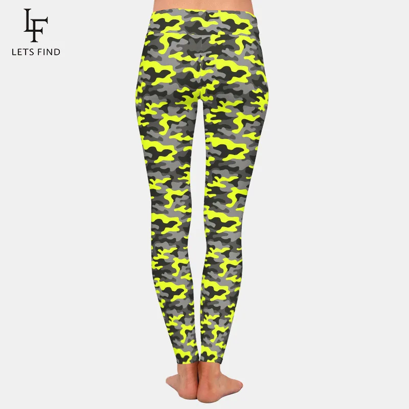 Letsfind leggings femininos 3d camuflagem impressão digital fitness legging cintura alta macio magro leggings de treino