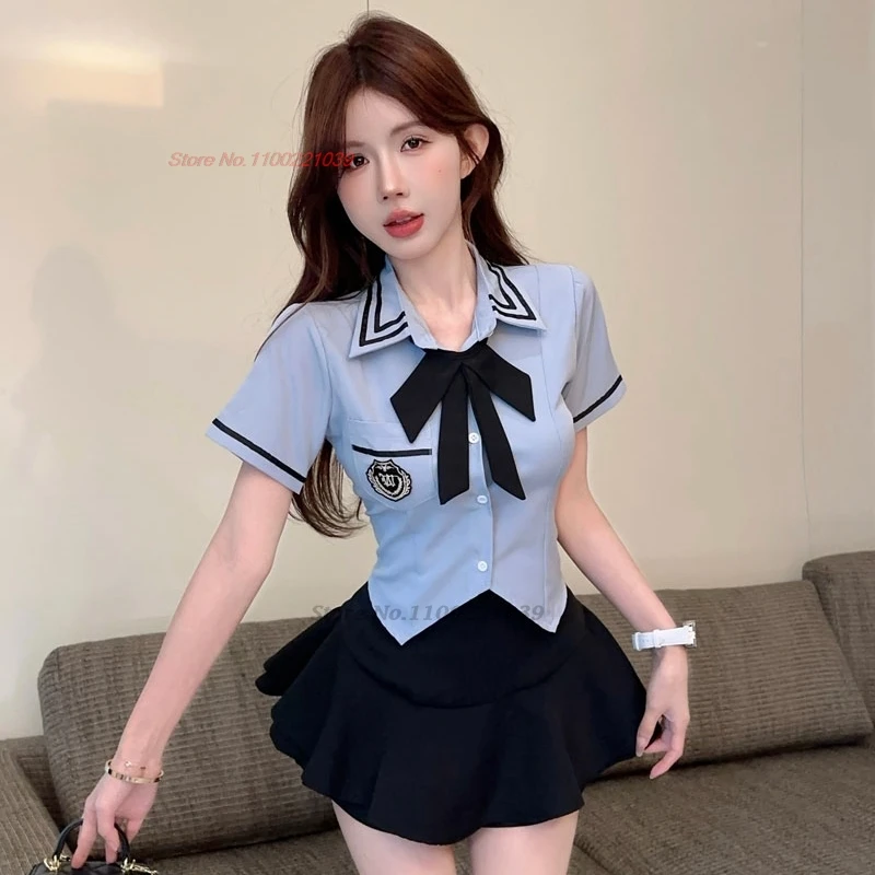 

2024 sweet girl school jk uniform women japanese girl school blouse+pleated skirt set sugar spicy girl college student clothes