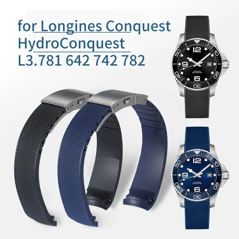 

Для Longines Conquest HydroConquest L3.781 642 742 782 21 мм резиновый ремешок с изогнутым концом синий регулируемый ремешок для часов для дайвинга