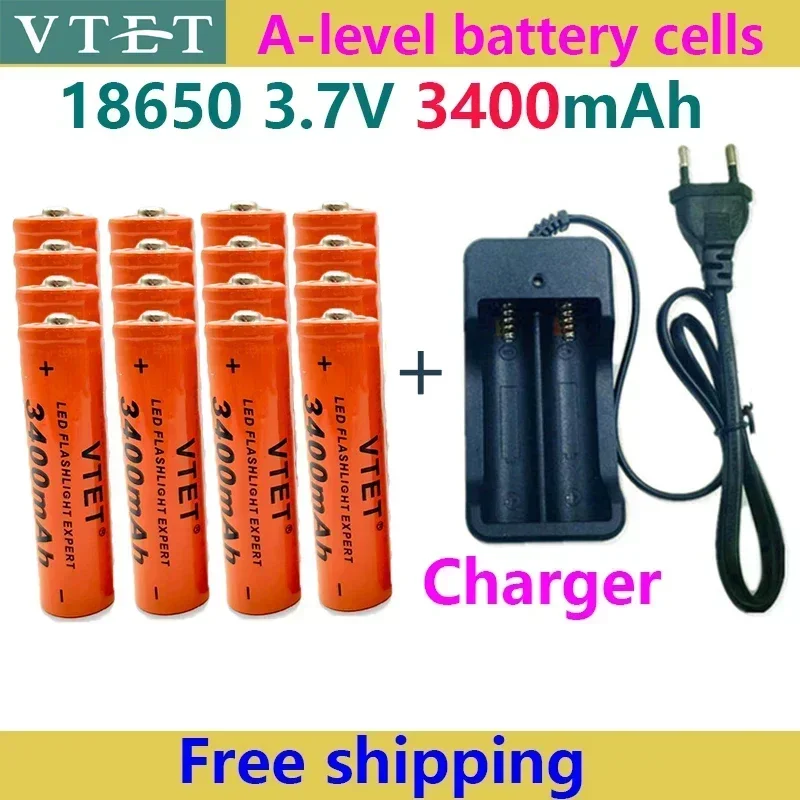 18650 Battery Rechargeable Battery 3.7V 18650 3400mAh Capacity Li-ion Rechargeable Battery for Flashlight Torch Battery+Charger