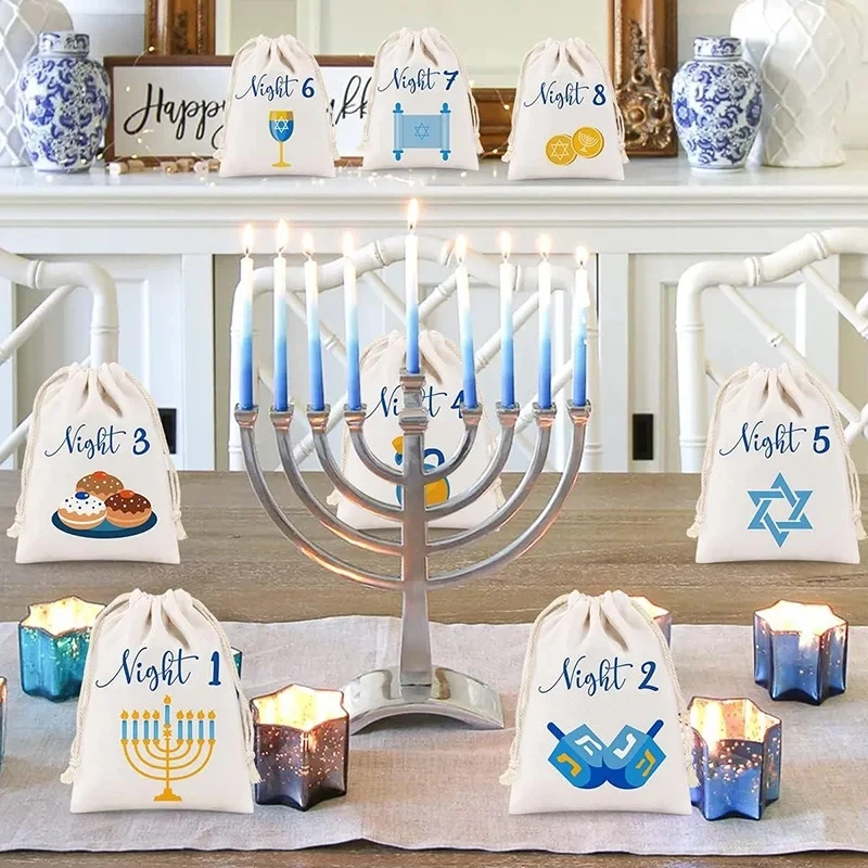 Nights of Happy Hanukkah Bags Countdown Calendar Chanukah Jewish Holiday Festival of Lights decoration favor kid boy girl Gift