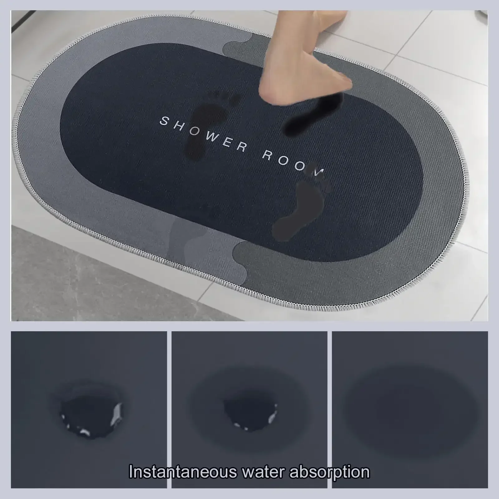 BGZLEU-حصير أرضية حمام فائق الامتصاص ، بساط دش أمام حوض الاستحمام ، غرفة الاستحمام ، أسود ، 16 × 24 بوصة