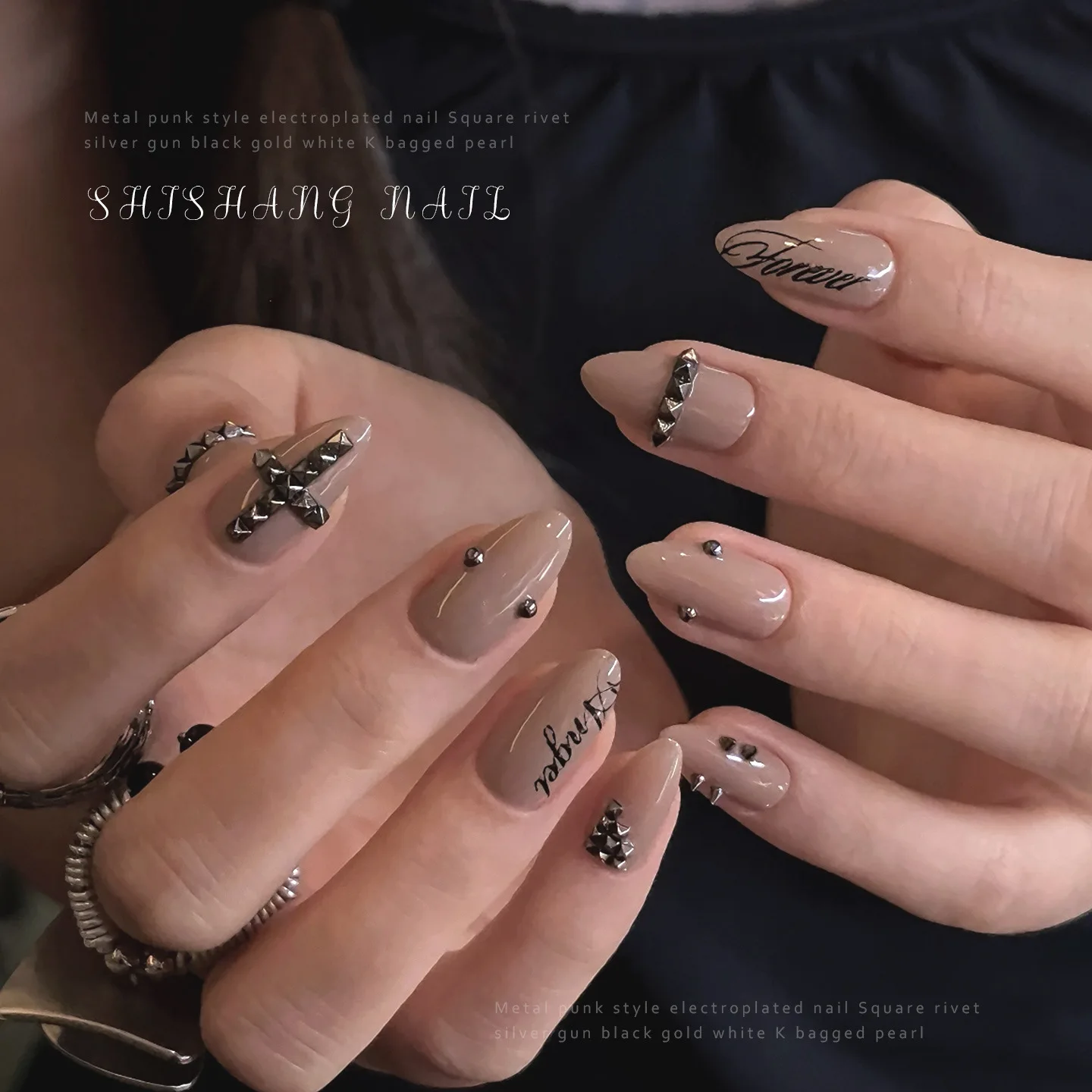 100PCS Punk Style Metal Nail Art Rivet Flat-back Pyramid-shaped Charms Studs Accessories for Manicure Nails Decoration Supplies