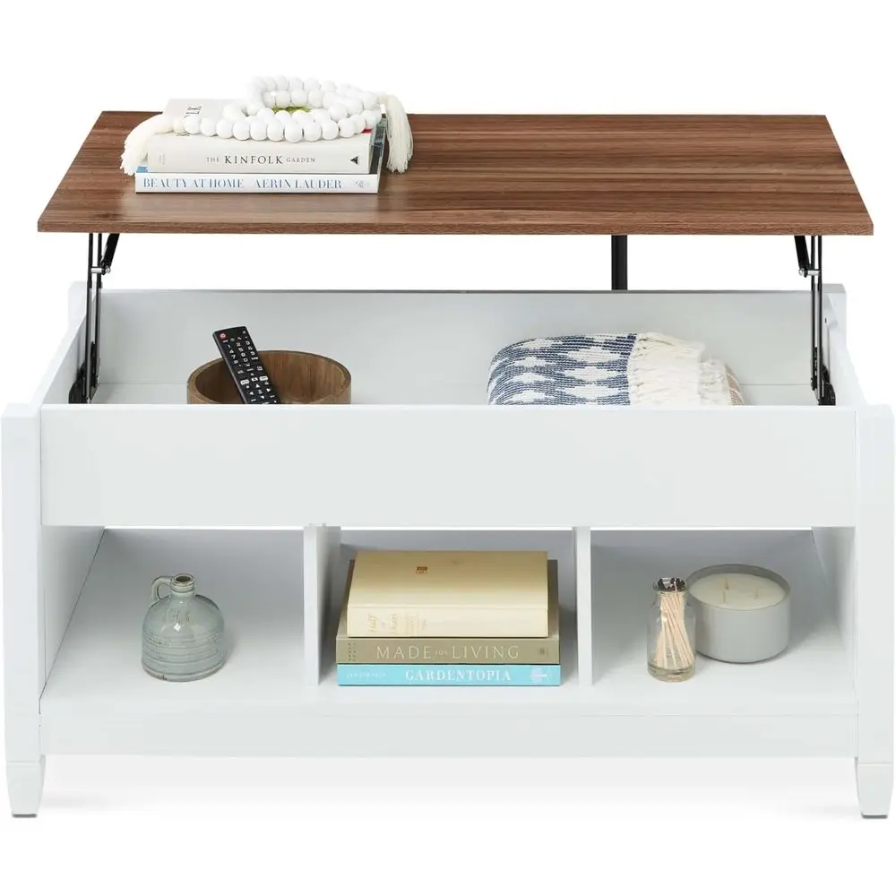 

Современный журнальный столик со скрытым хранилищем, акцентная мебель для гостиной, полки для демонстрации - белый/коричневый