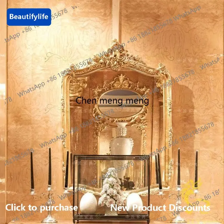 

zJ6660French Half-Round Entryway Table European New Classical Dressing Table Dressing Mirror Side Table Gold Leaf