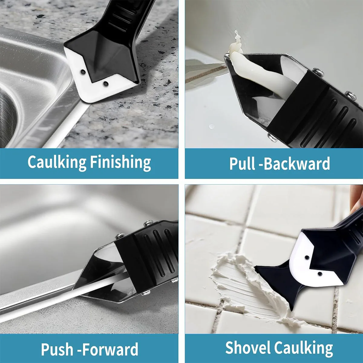 19 Caulking Tool Kit,Reusable Silicone Glue Corner Scrapers with Replaceable Pads Home Window Glass Caulk Remover Great Caulk