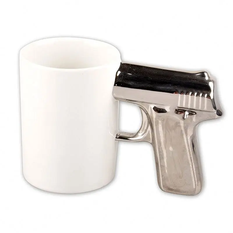 Zogifts Custom Ceramic White Black Gun Shaped Handle Water Coffee Mug Creative Simple Milk Tea Cup