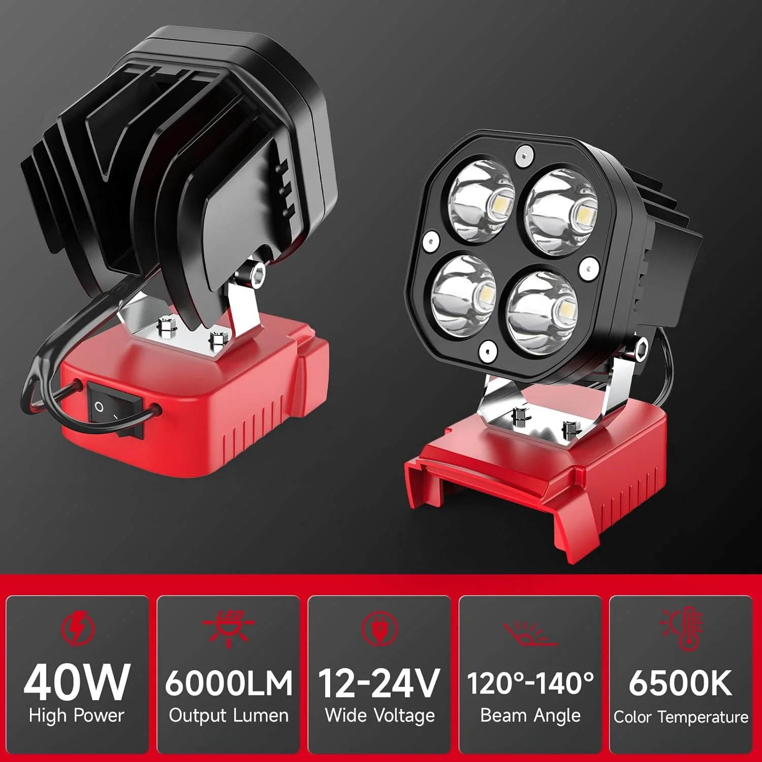 LED Work Light for Milwaukee M18 18V Battery, 40W 6000LM Flashlight, LED Flood Light, 18V Battery Cordless Work Light